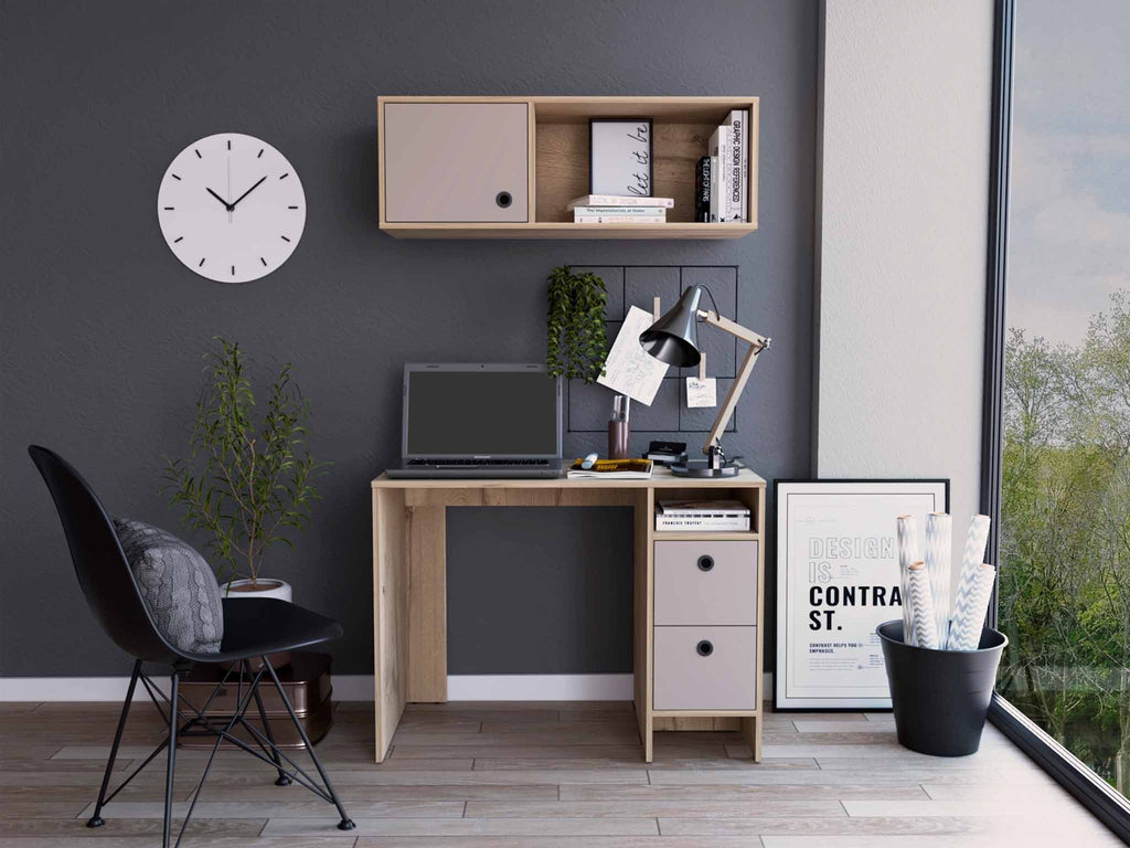 Mod Taupe and Natural Two Piece Desk and Shelve Set - 99fab 