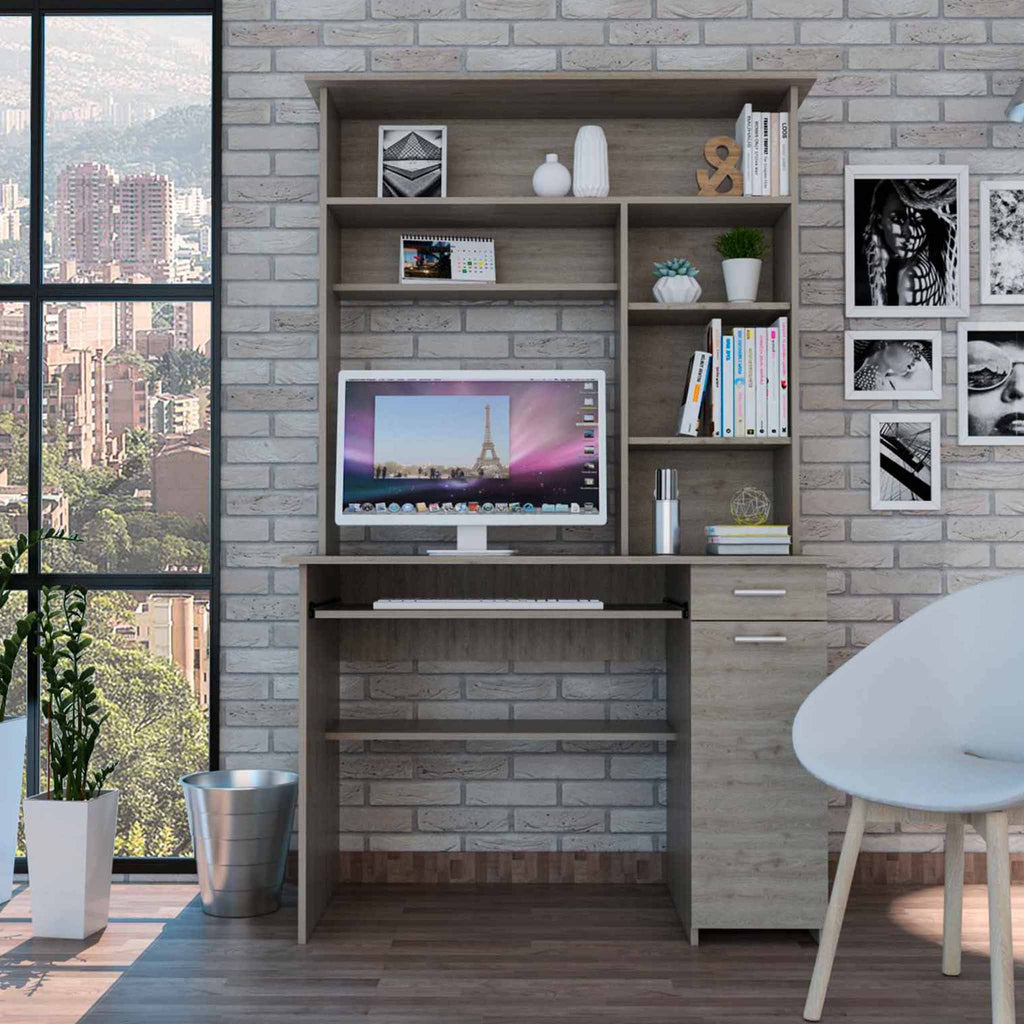 Zeno Light Gray Computer Desk with Hutch - 99fab 