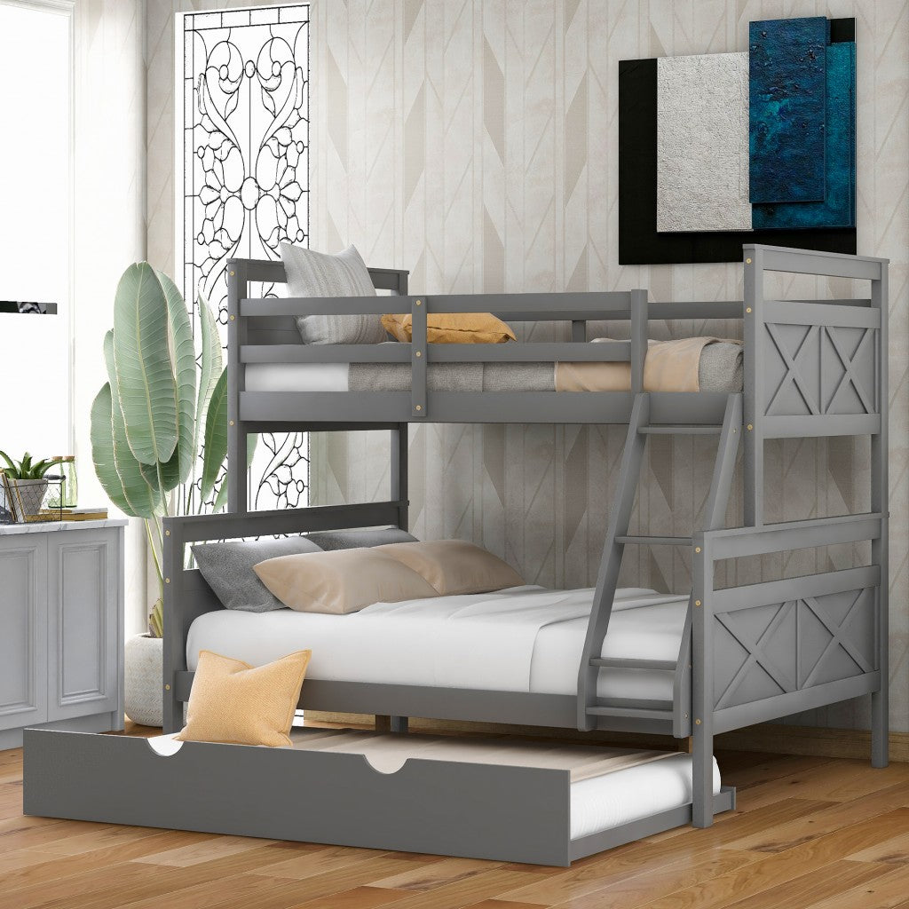 Gray Twin Over Full Size Bunk Bed with Trundle - 99fab 