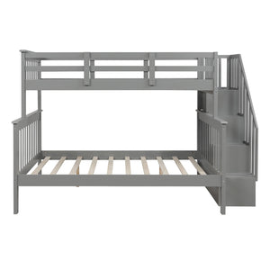 Gray Twin Over Full Contemporary Bunk Bed With Stairs And Shelves