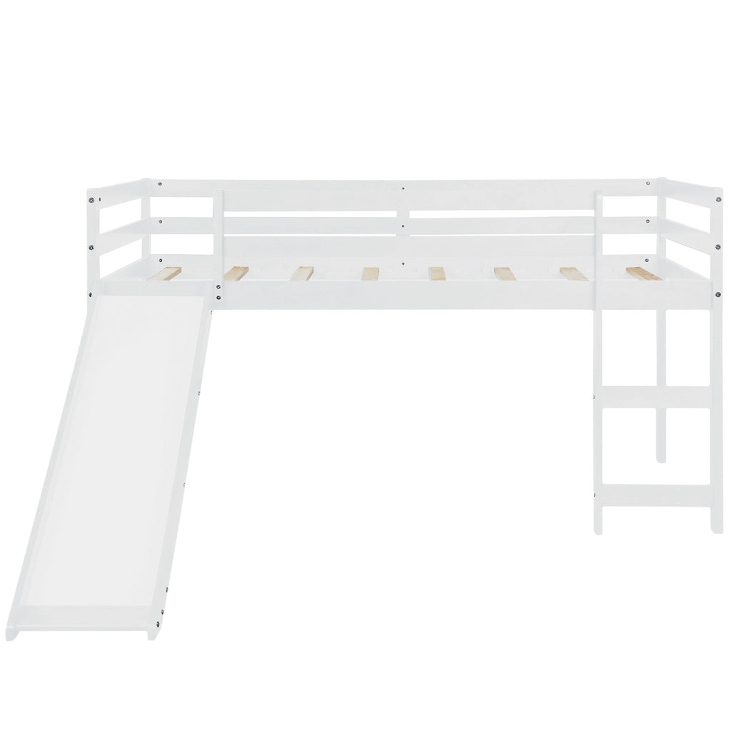 White Low Loft Bed With Slide - 99fab 