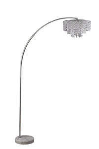 86" Silver And White Arc Floor Lamp With Faux Crystal Beading