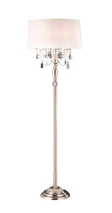 62" White Three Light Candelabra Floor Lamp With White Drum Shade