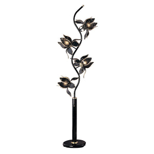 76" Black Four Light Led Novelty Floor Lamp With Black Flowers Novelty Shade