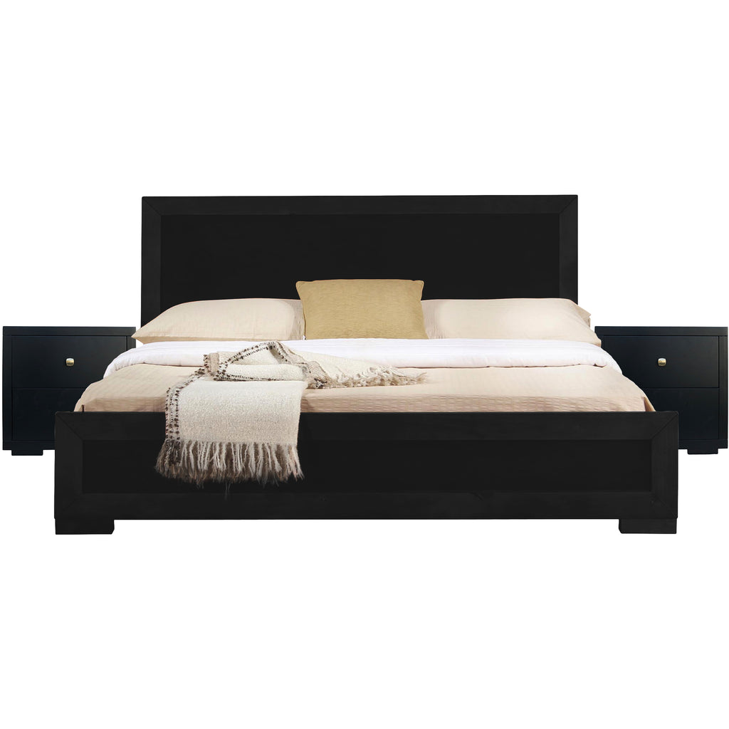 Moma Black Wood Platform Queen Bed With Two Nightstands - 99fab 