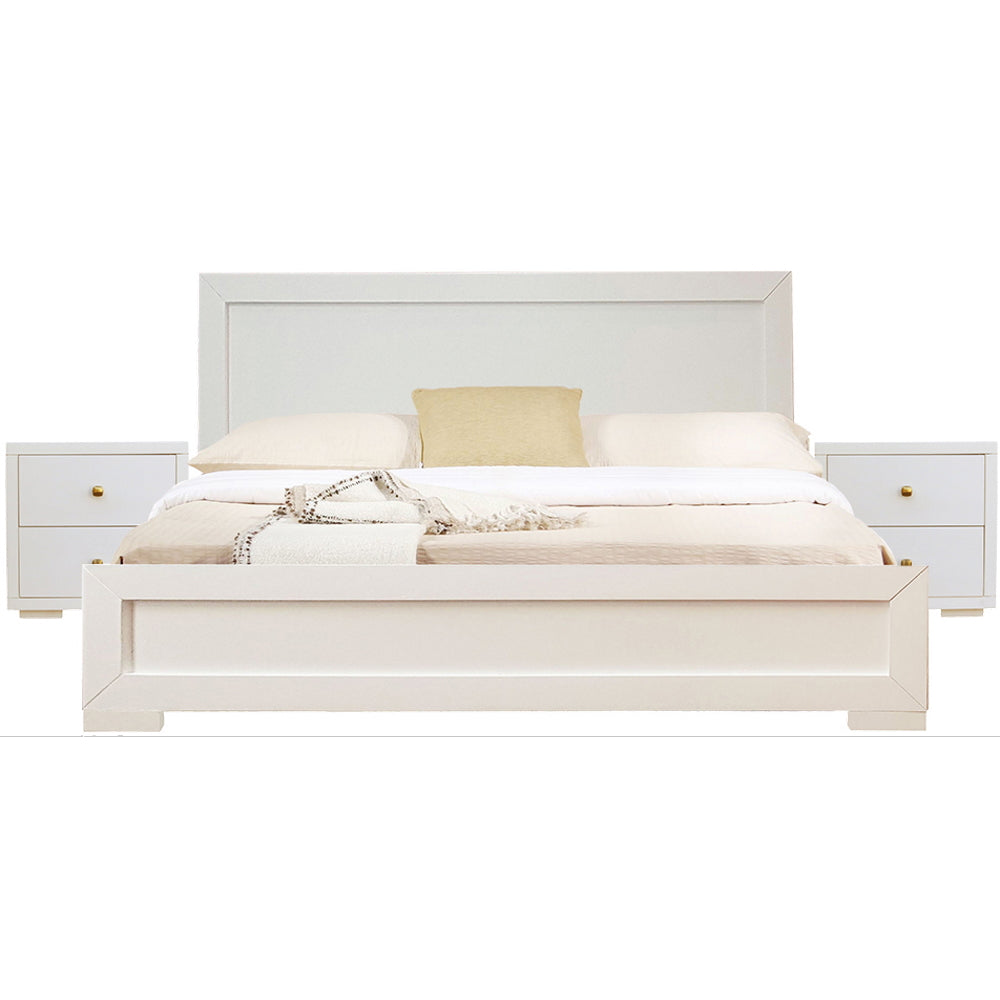 Moma White Wood Platform Queen Bed With Two Nightstands