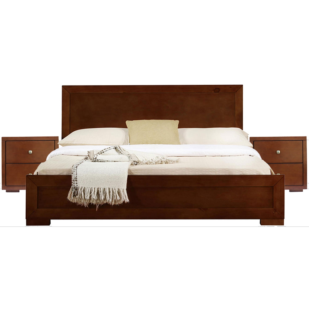 Moma Walnut Wood Platform Queen Bed With Two Nightstands - 99fab 