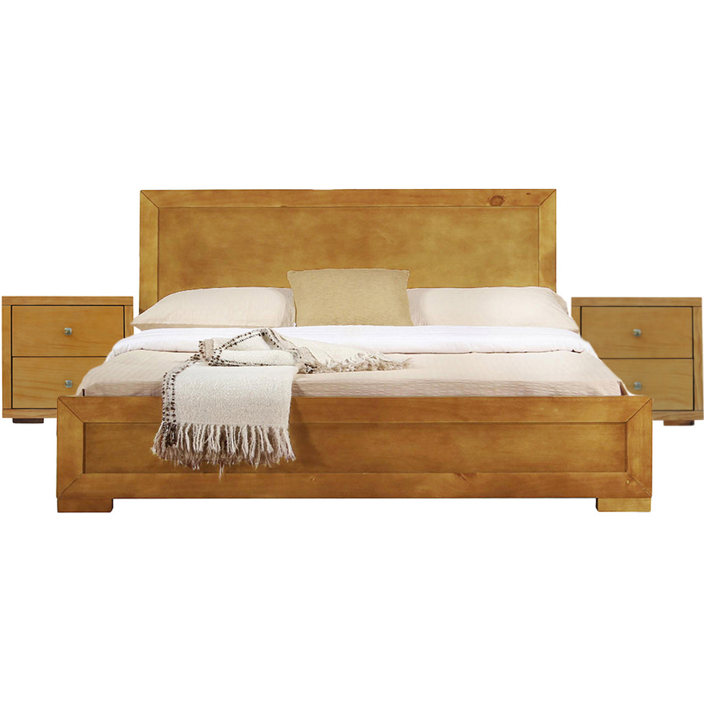 Moma Oak Wood Platform Queen Bed With Two Nightstands - 99fab 