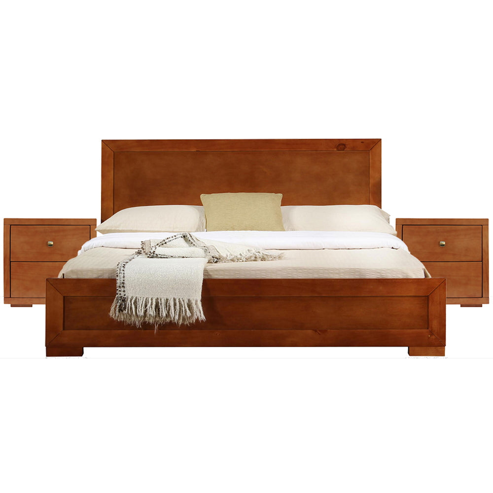 Moma Cherry Wood Platform Queen Bed With Two Nightstands - 99fab 