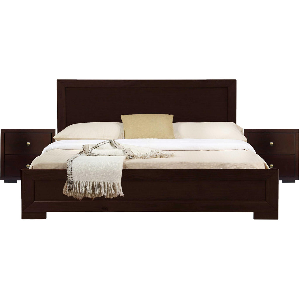 Moma Espresso Wood Platform Queen Bed With Two Nightstands - 99fab 