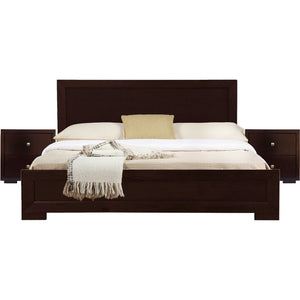 Moma Espresso Wood Platform Queen Bed With Two Nightstands