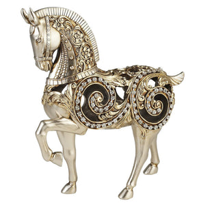 12" Silver With Gold Polyresin Horse Statue Sculpture