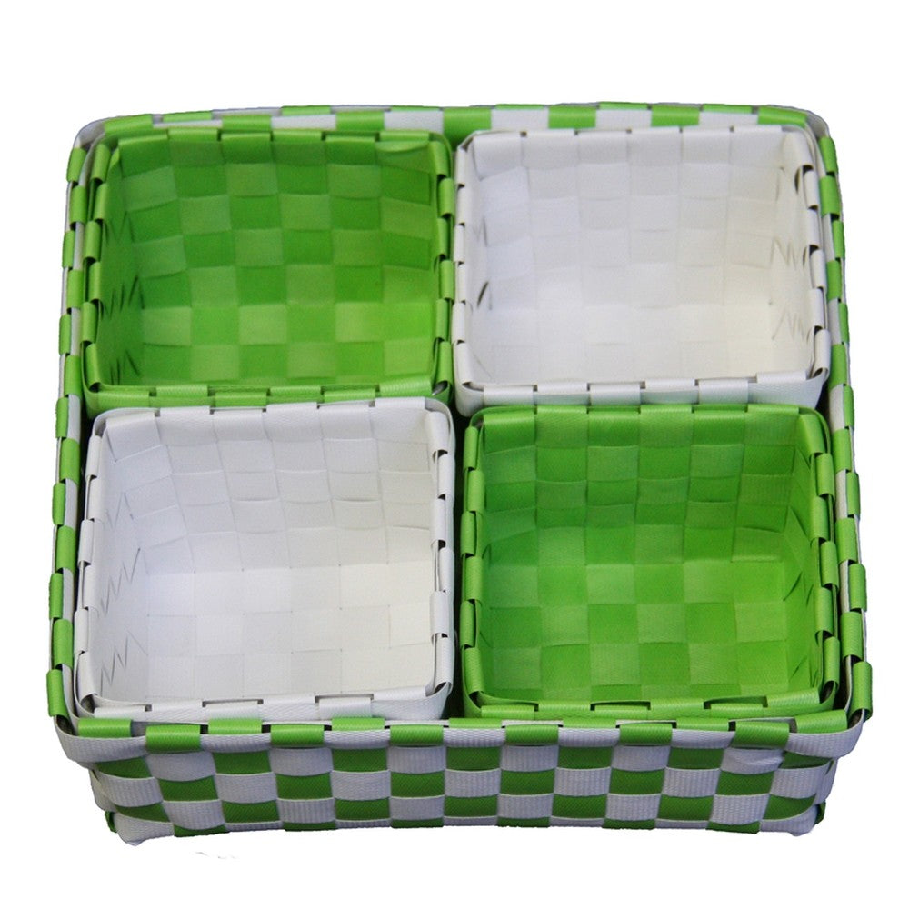 Green and White Woven Basket Five Piece Set - 99fab 