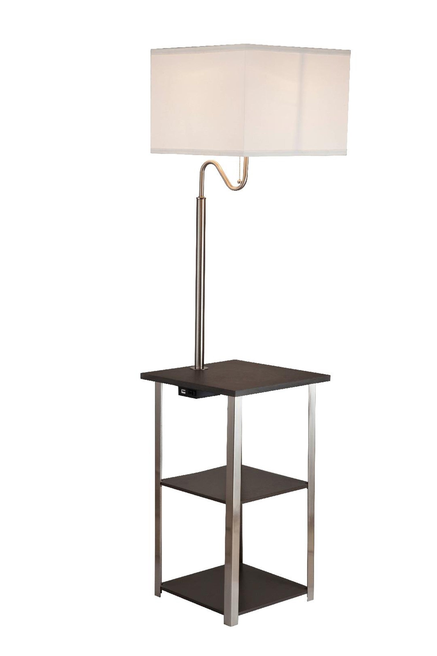 58" Steel Tray Table Floor Lamp With White Square Shade