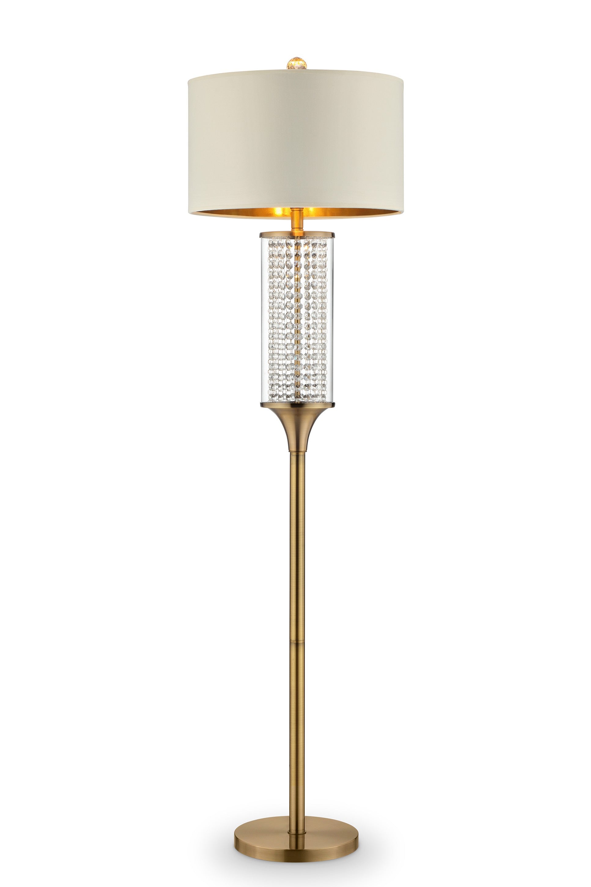 62" Gold Column Floor Lamp With Off-White Drum Shade