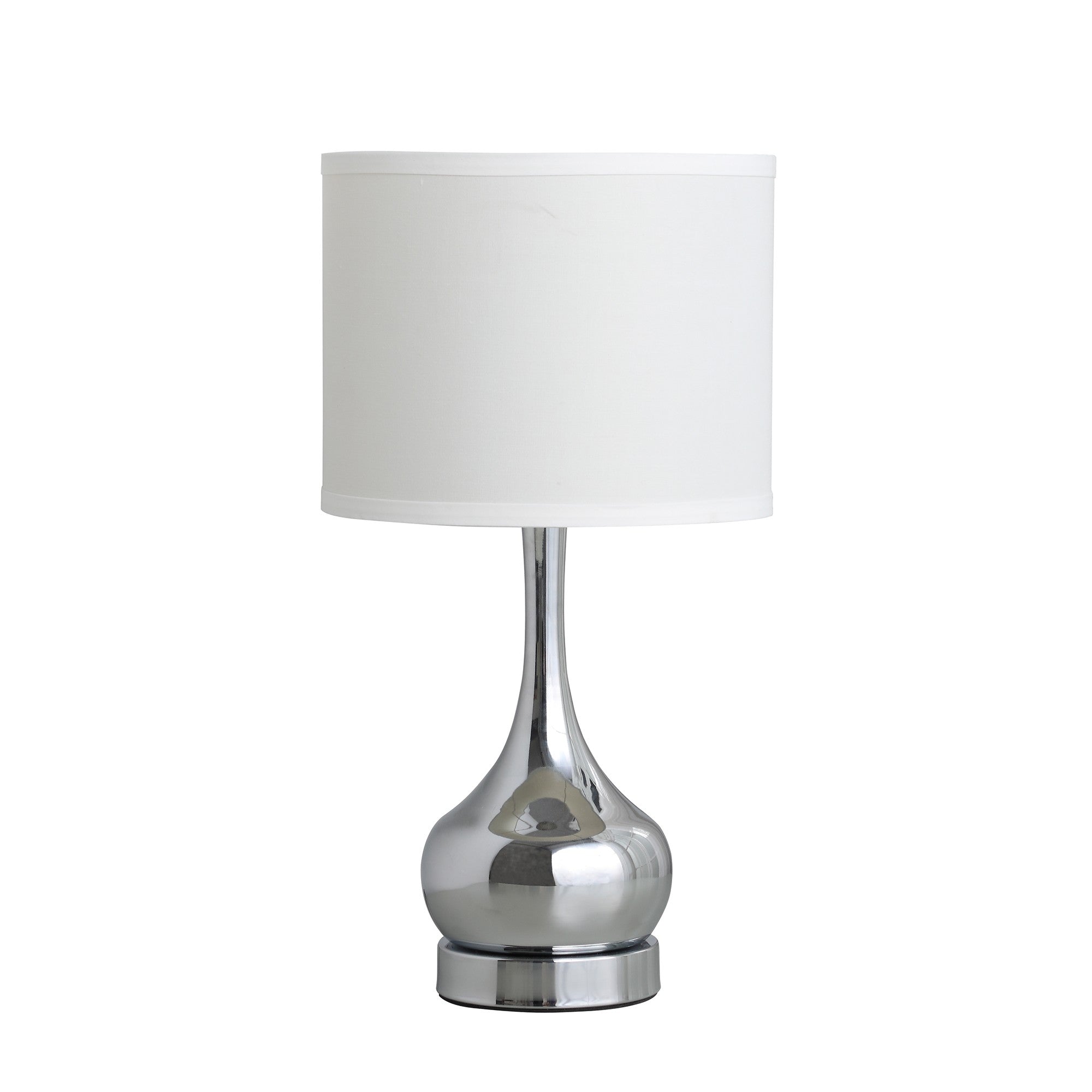 19" Silver Bedside Table Lamp With White Drum Shade