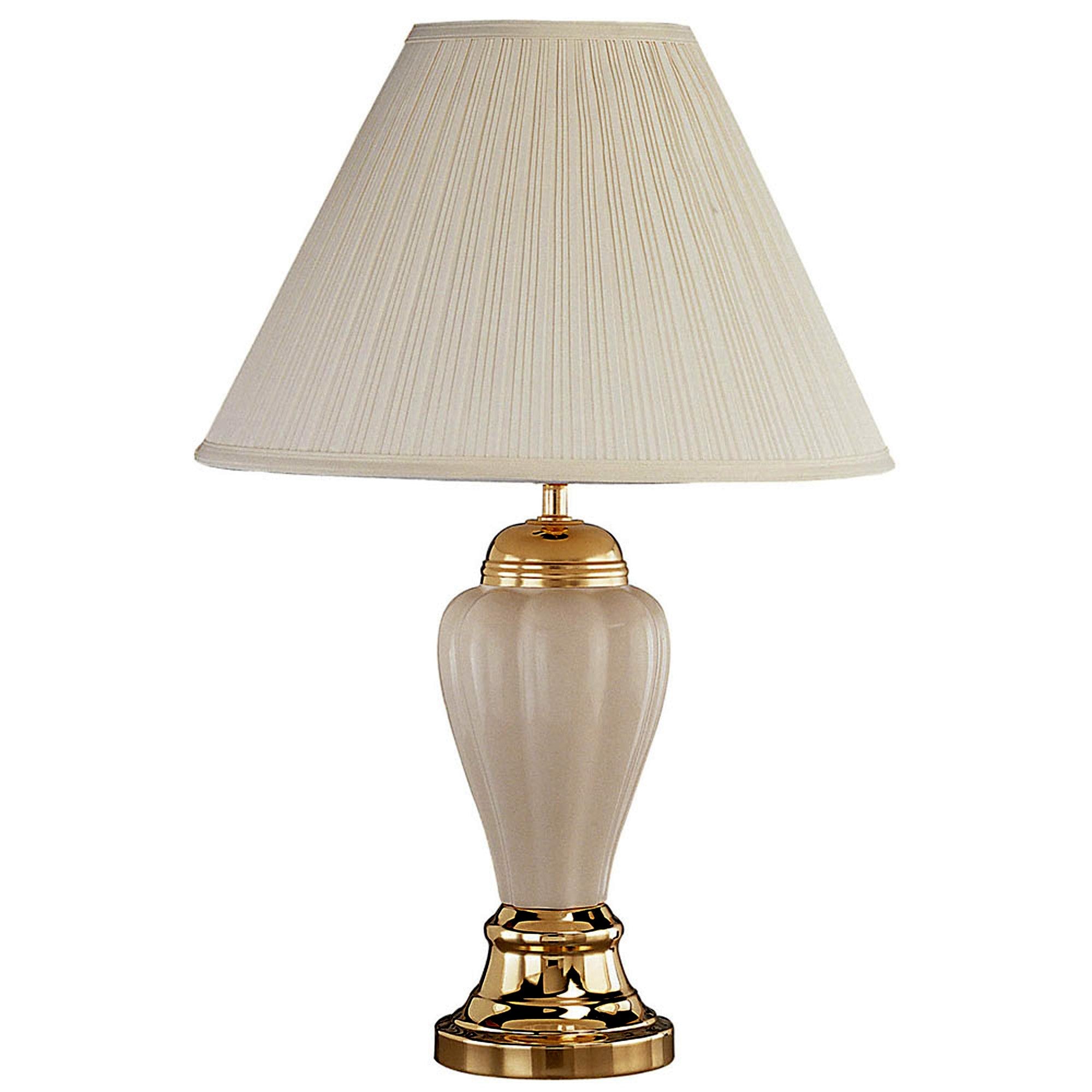 27" Beige Ceramic Bedside Table Lamp With Off-White Shade