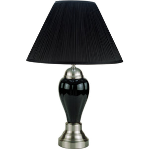 27" Black Ceramic Bedside Table Lamp With Black Shade