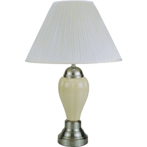 27" Silver Ceramic Bedside Table Lamp With White Shade