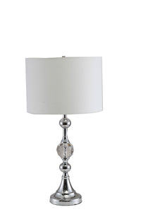 30" Silver Metal Bedside Table Lamp With White Classic Drum Shade