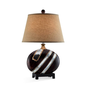 Dark Brown Polyresin Lamp with Beige Fabric Shade