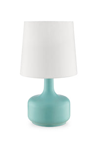 17" Blue Metal Bedside Table Lamp With White Shade