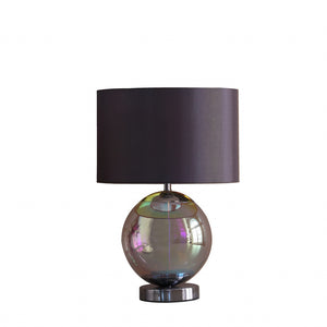 19" Iridescent Glass Globe Table Lamp With Gray Classic Drum Shade