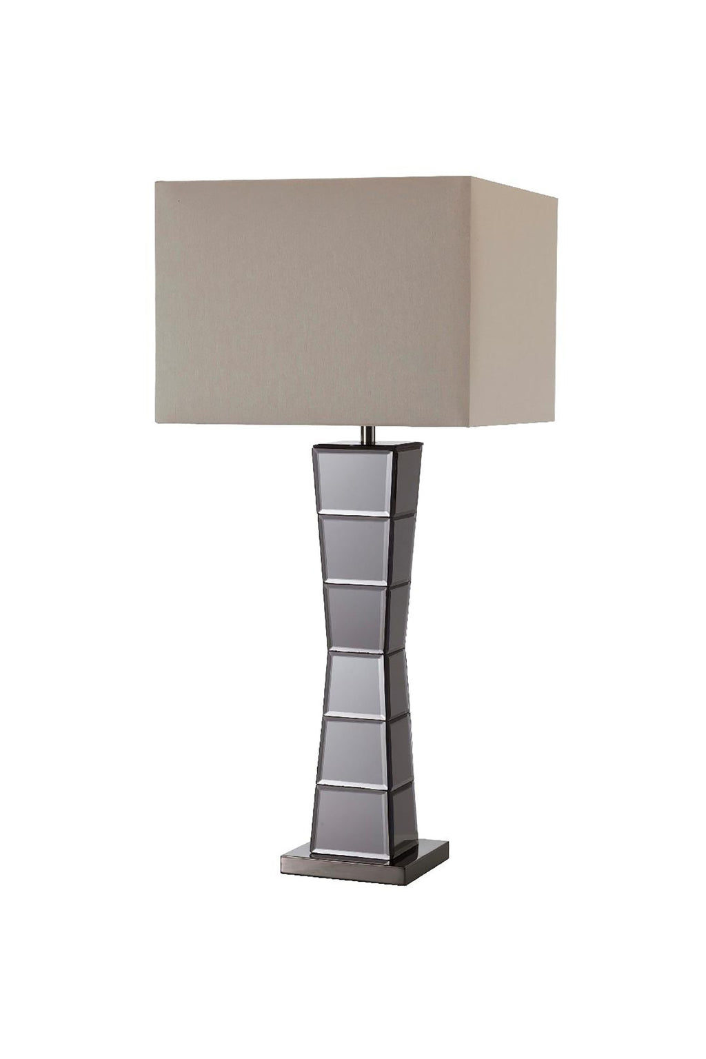 Black Glass Tower Table Lamp with Beige Fabric Shade - 99fab 