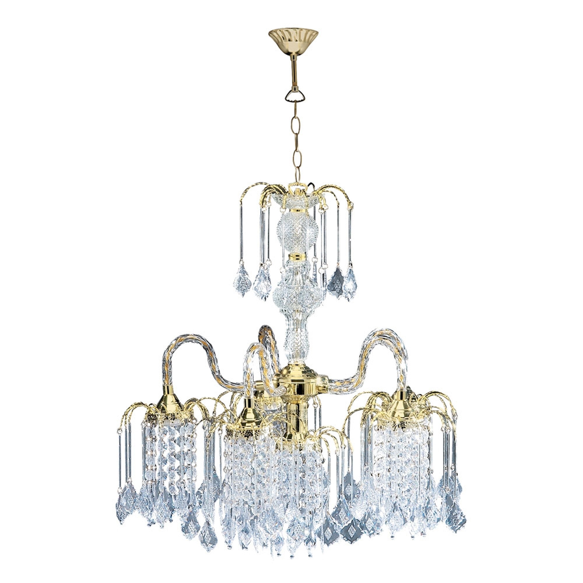 Two Tier Crystal and Gold Hanging Chandelier Light