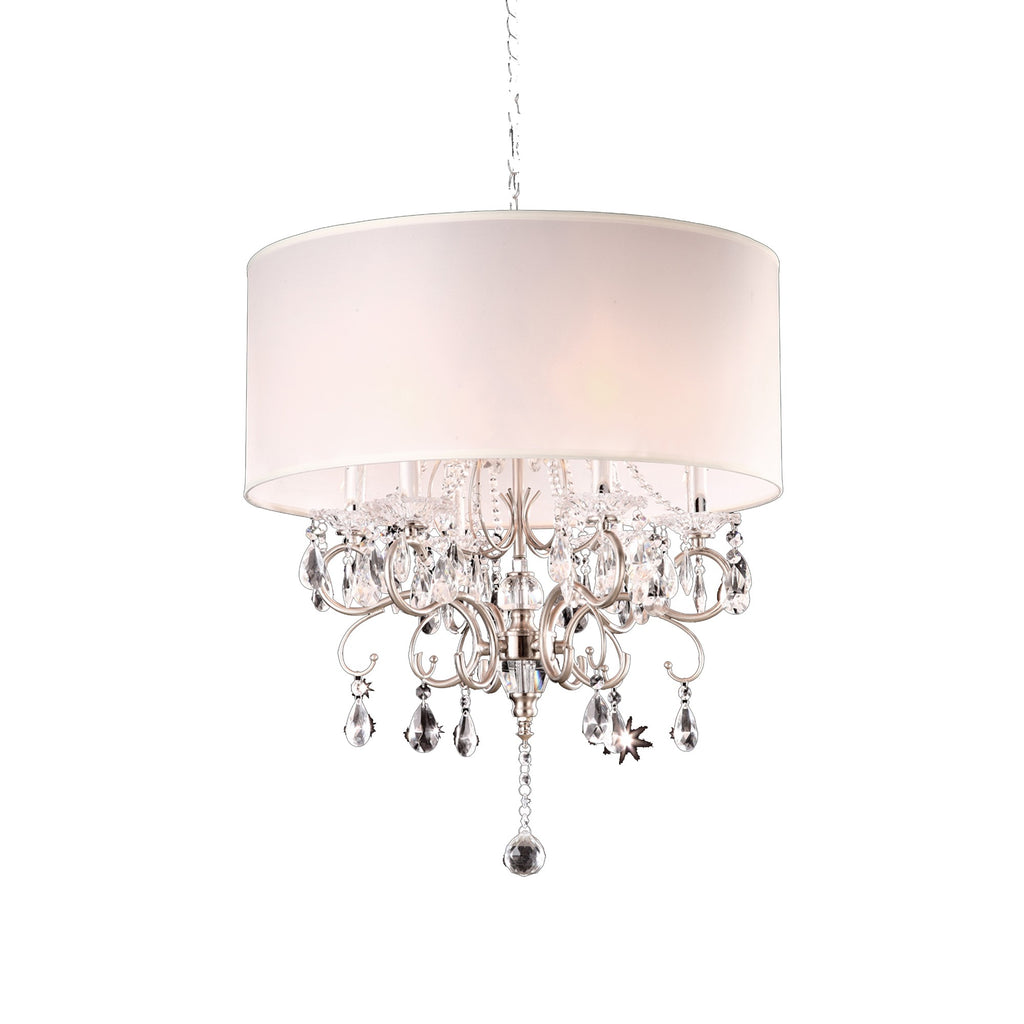 Glam Silver Crystals and White Shade Chandelier - 99fab 