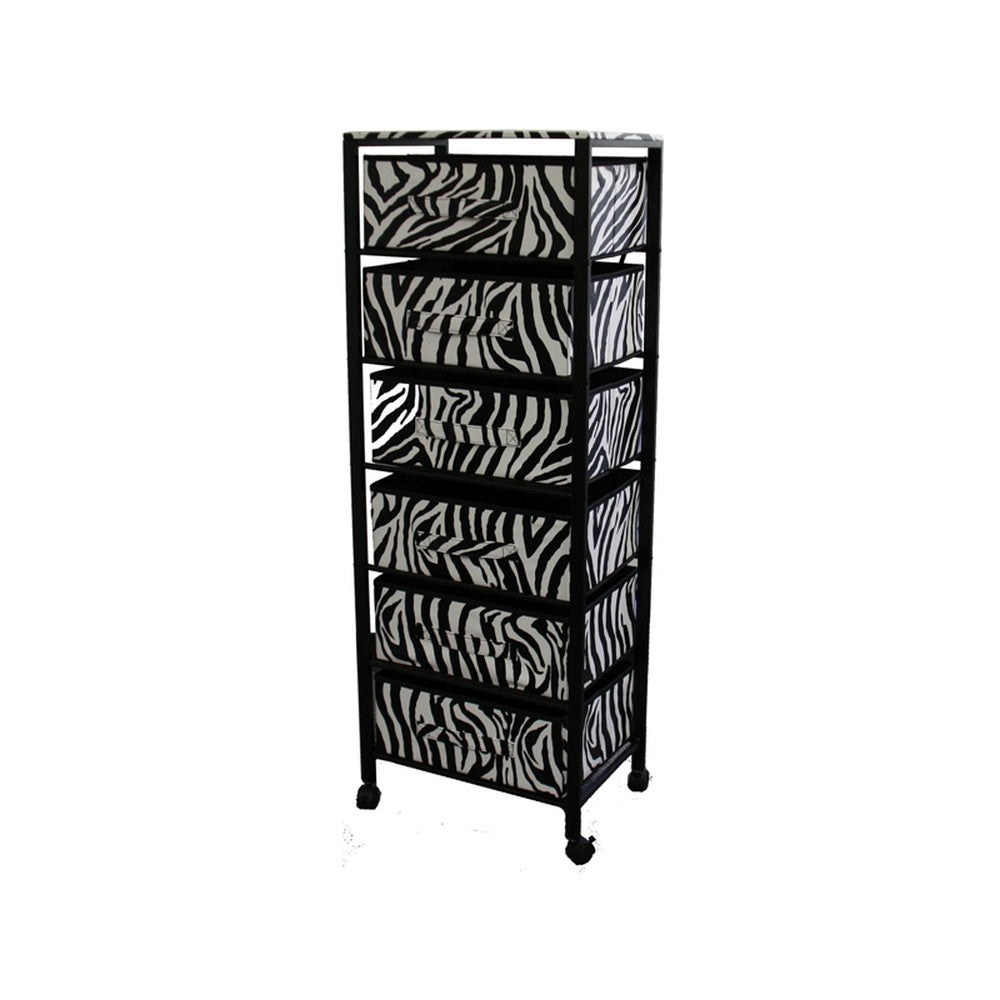 Zebra Black and White Rolling Six Drawer Tower Organizer - 99fab 