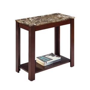 24" Brown Faux Marble End Table With Shelf