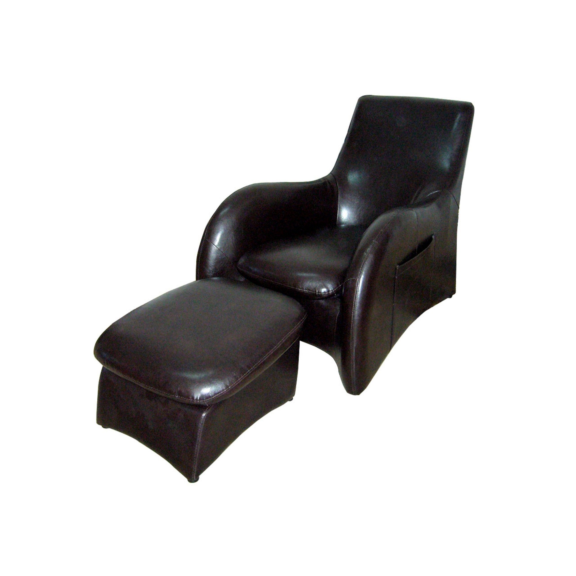 Lush Brown Leather Modern Armchair with Ottoman