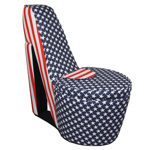 Red White and Blue Patriotic Print 1 High Heel Shoe Storage Chair