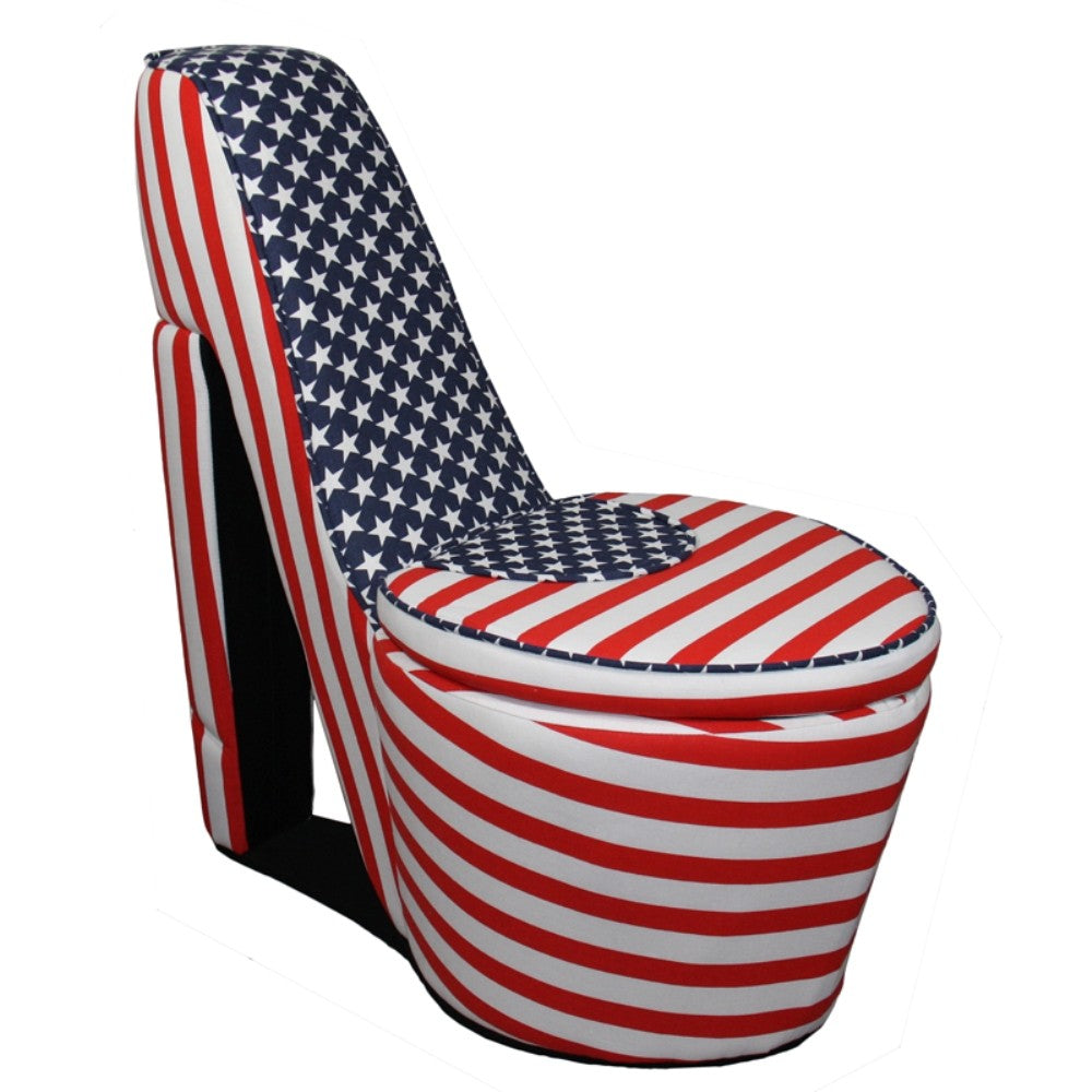 Red White and Blue Patriotic Print 3 High Heel Shoe Storage Chair - 99fab 