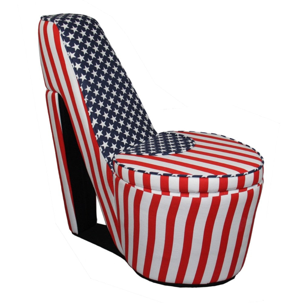 Red White and Blue Patriotic Print 5 High Heel Shoe Storage Chair