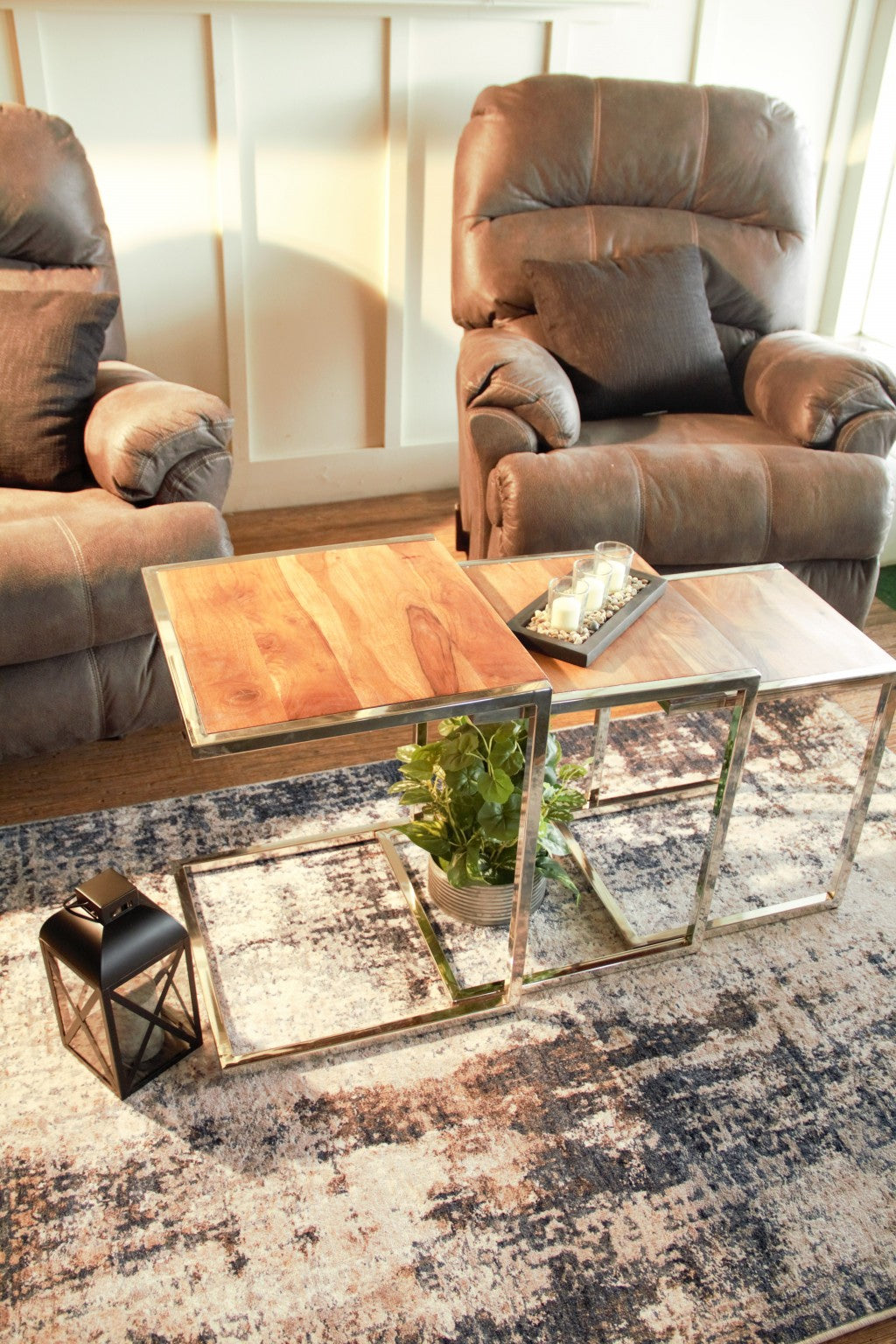 Set of Three Stylish Wood and Metal C Shaped Nesting End Tables - 99fab 