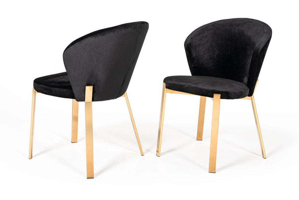 Set of Two Black Velvet Rosegold Dining Chairs - 99fab 