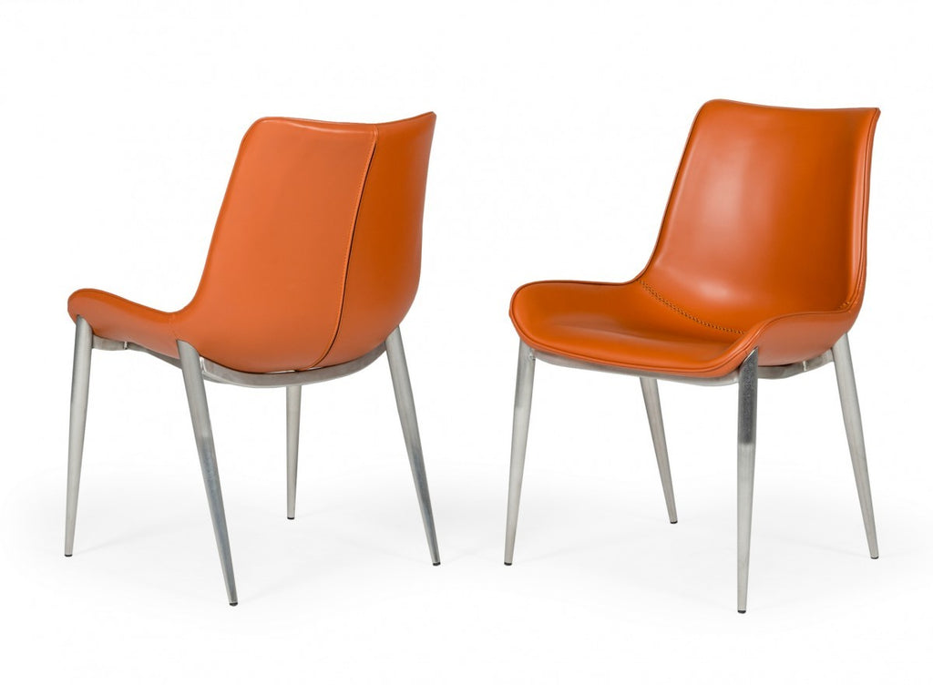 Set of Two Cognac Faux Leather Modern Dining Chairs - 99fab 