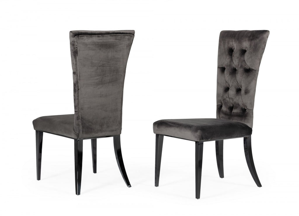 Set of Two Gray Velvet Modern Dining Chairs - 99fab 