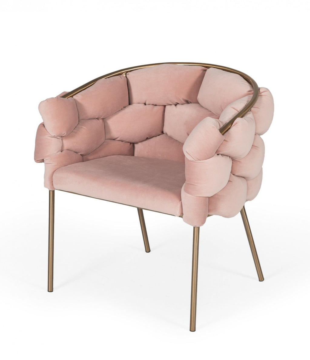 Pink Geo Velvet and Brushed Brass Velvet Dining Chair - 99fab 