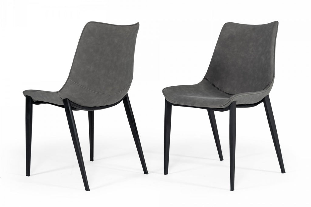 Set of Two Gray Faux Leather Dining Chairs - 99fab 