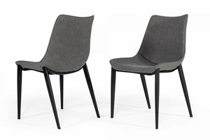 Set of Two Gray Faux Leather Dining Chairs