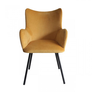 Yellow Curvy Velvet and Black Modern Dining Chair