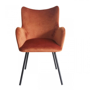 Rust Orange Curvy Velvet and Black Modern Dining Chair