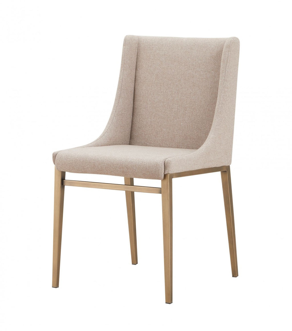 Set of Two Beige Brass Contemporary Dining Chairs - 99fab 