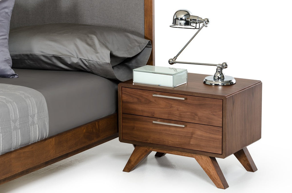 Modern Walnut Brown Nightstand with Two Drawers - 99fab 