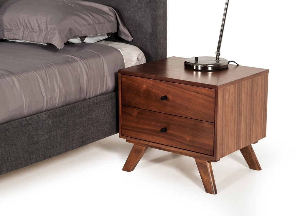 Mid Century Classic Box Shaped Walnut Nightstand with Two Drawers - 99fab 