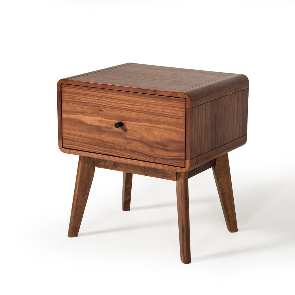 Modern Mid Century Walnut Nightstand with Single Drawer - 99fab 