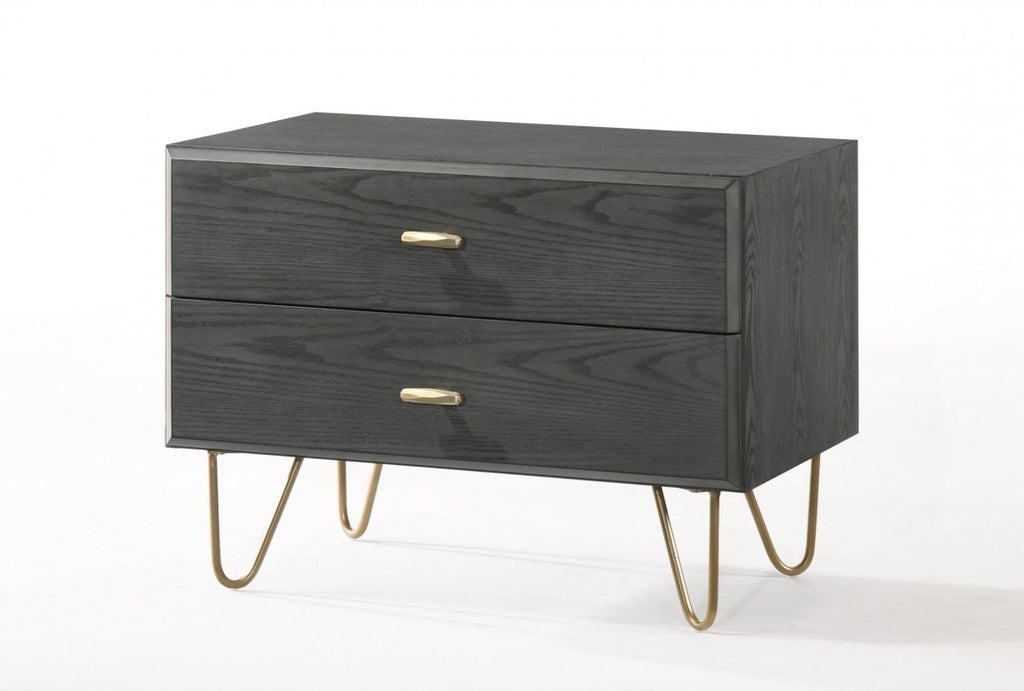 Contemporary Gray and Gold Nightstand with Two Drawers - 99fab 
